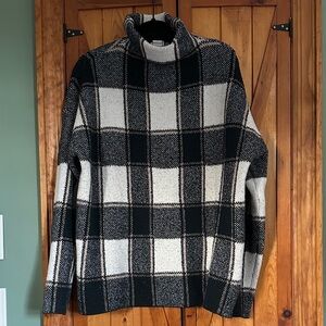 Christian Siriano Green and Cream Plaid Turtleneck Sweater